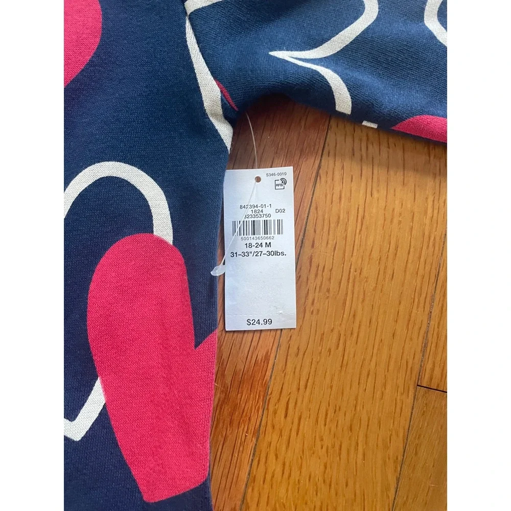 Old Navy Baby Navy Blue Heart Print Fleece Sweatshirt Jumpsuit 18-24M NWT